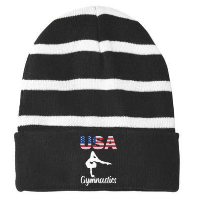 Usa American Flag Gymnastics Gymnast Striped Beanie with Solid Band