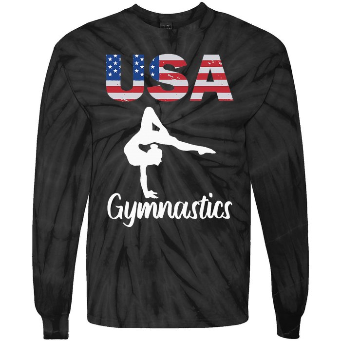 Usa American Flag Gymnastics Gymnast Tie-Dye Long Sleeve Shirt