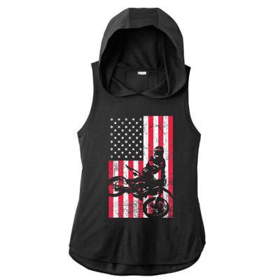 USA American Flag Dirt Bike Red White Blue 4th of July Top Ladies PosiCharge Tri-Blend Wicking Draft Hoodie Tank