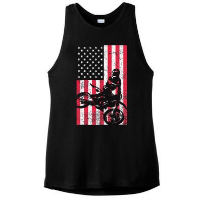 USA American Flag Dirt Bike Red White Blue 4th of July Top Ladies PosiCharge Tri-Blend Wicking Tank