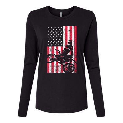 USA American Flag Dirt Bike Red White Blue 4th of July Top Womens Cotton Relaxed Long Sleeve T-Shirt