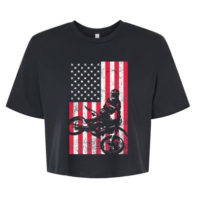 USA American Flag Dirt Bike Red White Blue 4th of July Top Bella+Canvas Jersey Crop Tee