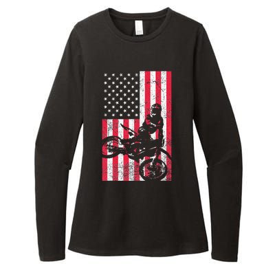 USA American Flag Dirt Bike Red White Blue 4th of July Top Womens CVC Long Sleeve Shirt