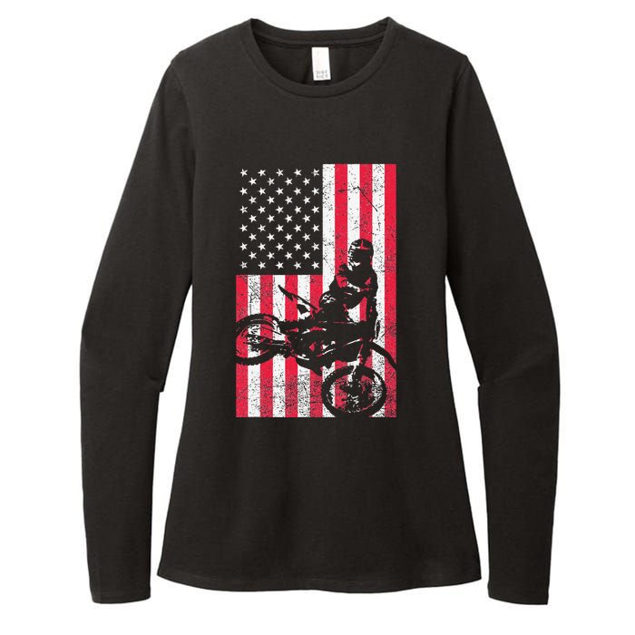 USA American Flag Dirt Bike Red White Blue 4th of July Top Womens CVC Long Sleeve Shirt