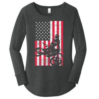 USA American Flag Dirt Bike Red White Blue 4th of July Top Women's Perfect Tri Tunic Long Sleeve Shirt