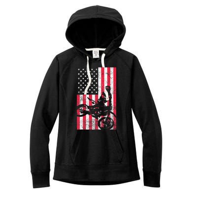 USA American Flag Dirt Bike Red White Blue 4th of July Top Women's Fleece Hoodie