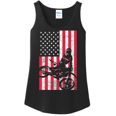 USA American Flag Dirt Bike Red White Blue 4th of July Top Ladies Essential Tank