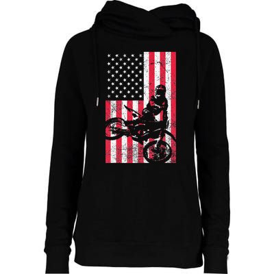 USA American Flag Dirt Bike Red White Blue 4th of July Top Womens Funnel Neck Pullover Hood