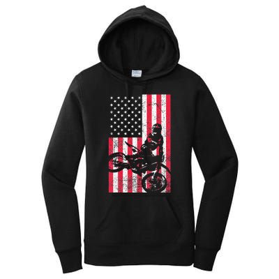 USA American Flag Dirt Bike Red White Blue 4th of July Top Women's Pullover Hoodie