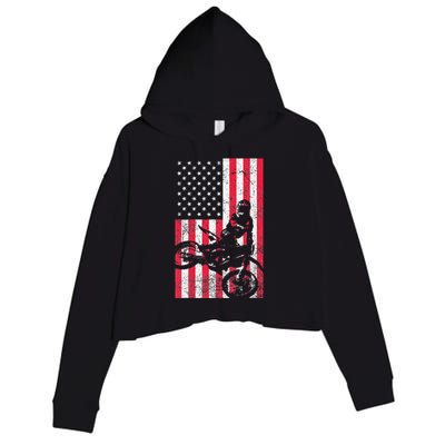 USA American Flag Dirt Bike Red White Blue 4th of July Top Crop Fleece Hoodie