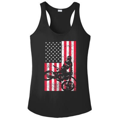 USA American Flag Dirt Bike Red White Blue 4th of July Top Ladies PosiCharge Competitor Racerback Tank