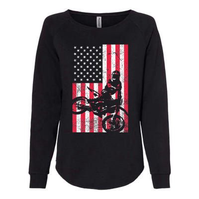 USA American Flag Dirt Bike Red White Blue 4th of July Top Womens California Wash Sweatshirt