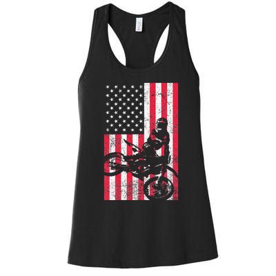 USA American Flag Dirt Bike Red White Blue 4th of July Top Women's Racerback Tank