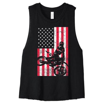 USA American Flag Dirt Bike Red White Blue 4th of July Top Women's Racerback Cropped Tank