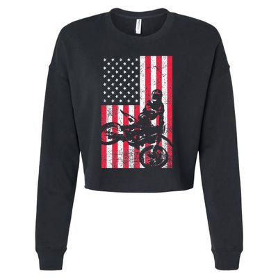 USA American Flag Dirt Bike Red White Blue 4th of July Top Cropped Pullover Crew