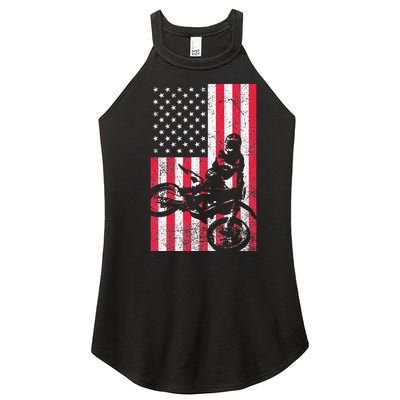 USA American Flag Dirt Bike Red White Blue 4th of July Top Women's Perfect Tri Rocker Tank