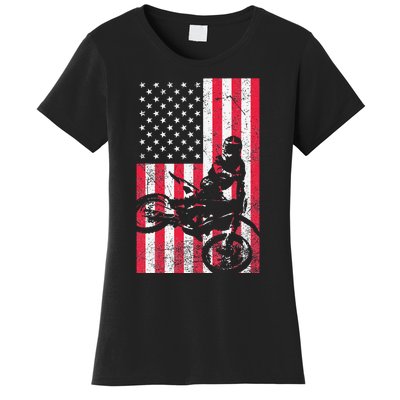 USA American Flag Dirt Bike Red White Blue 4th of July Top Women's T-Shirt