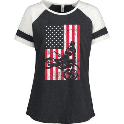 USA American Flag Dirt Bike Red White Blue 4th of July Top Enza Ladies Jersey Colorblock Tee