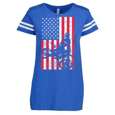 USA American Flag Dirt Bike Red White Blue 4th of July Top Enza Ladies Jersey Football T-Shirt