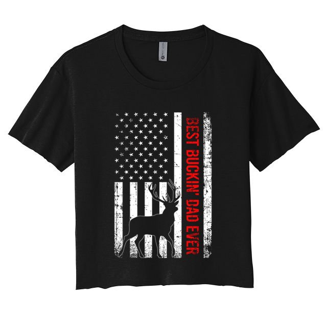 Usa American Flag Whitetailed Deer Best Buckin Dad Ever Gift Crop Top