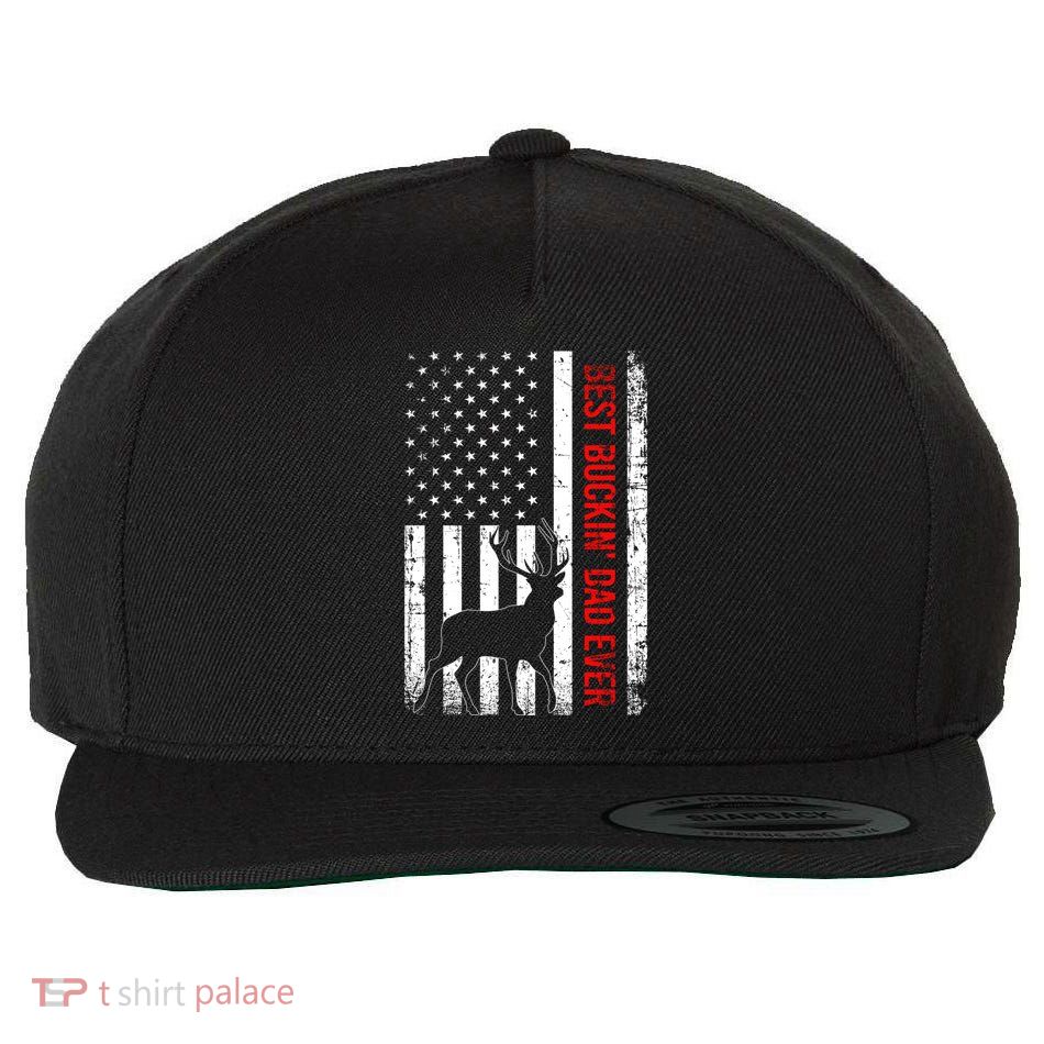 Usa American Flag Whitetailed Deer Best Buckin Dad Ever Gift Wool Snapback Cap