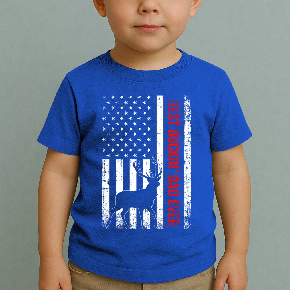 Usa American Flag Whitetailed Deer Best Buckin Dad Ever Gift Toddler T-Shirt