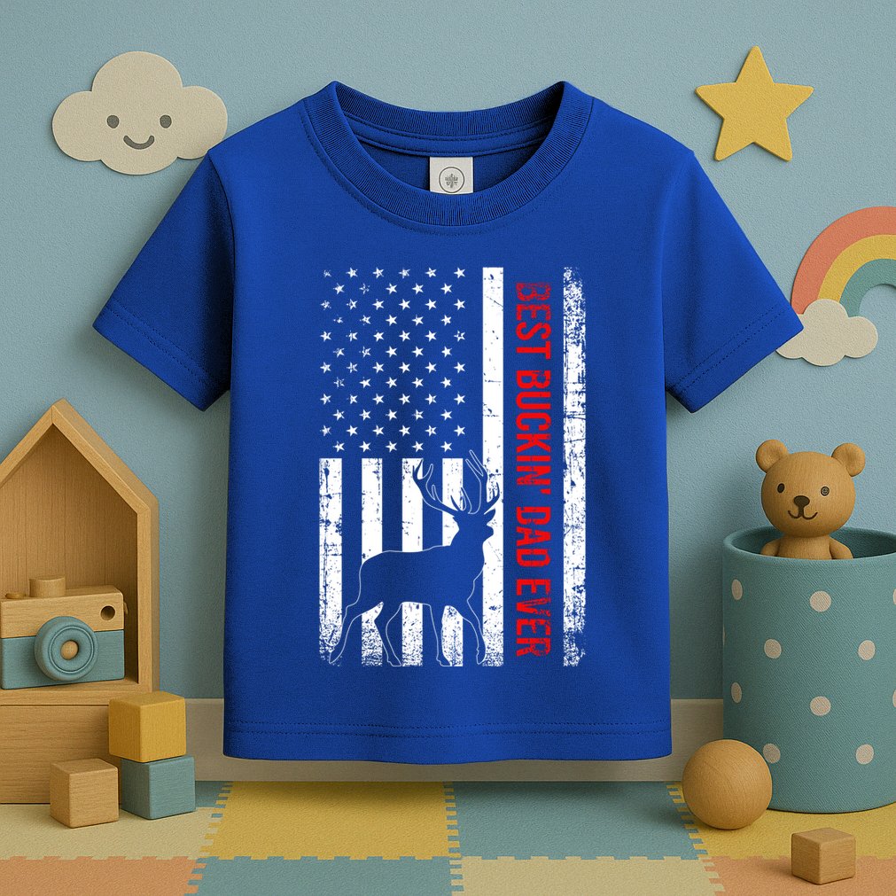 Usa American Flag Whitetailed Deer Best Buckin Dad Ever Gift Toddler T-Shirt