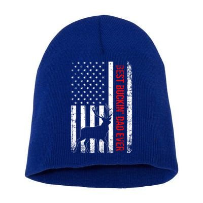 Usa American Flag Whitetailed Deer Best Buckin Dad Ever Gift Short Acrylic Beanie