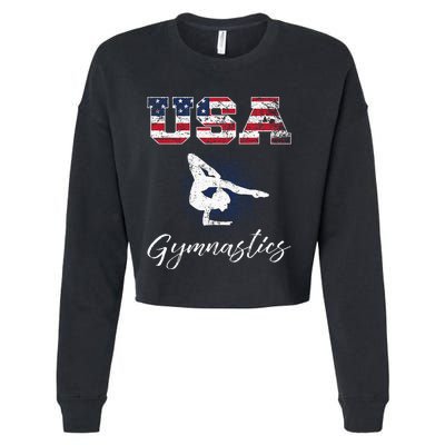 Usa American Flag Gymnastics Gymnast Cropped Pullover Crew