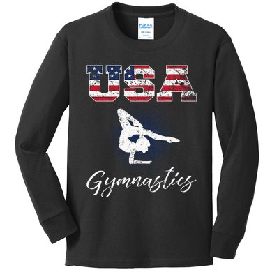 Usa American Flag Gymnastics Gymnast Kids Long Sleeve Shirt