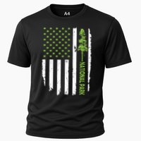US american flag with pine tree for protect national parks  Performance Shirt
