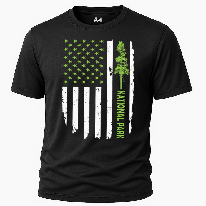 US american flag with pine tree for protect national parks  Performance Shirt