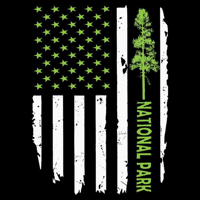 US american flag with pine tree for protect national parks  Performance Shirt