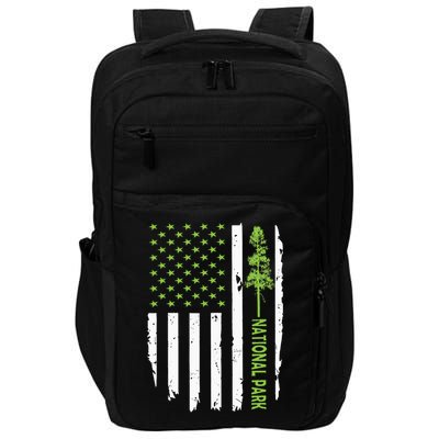 US american flag with pine tree for protect national parks  Impact Tech Backpack