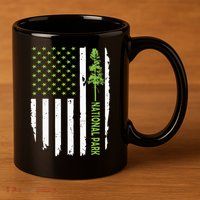 US american flag with pine tree for protect national parks  11oz C Handle Ceramic Mug
