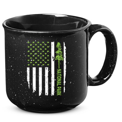 US american flag with pine tree for protect national parks  15oz Campfire Ceramic Mug