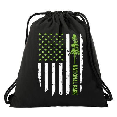 US american flag with pine tree for protect national parks  Drawstring Bag