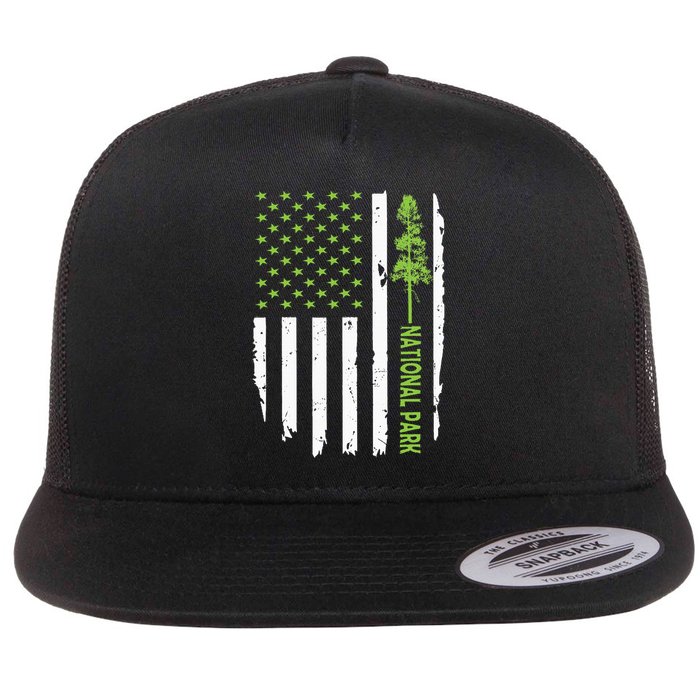 US american flag with pine tree for protect national parks  Flat Bill Trucker Hat