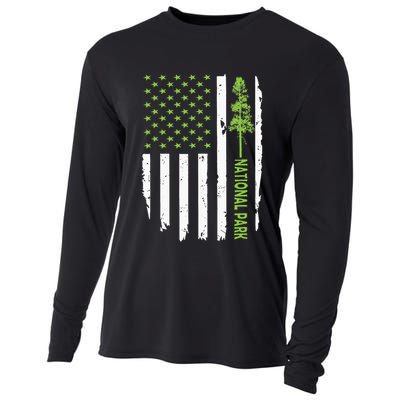 US american flag with pine tree for protect national parks  Cooling Performance Long Sleeve Crew