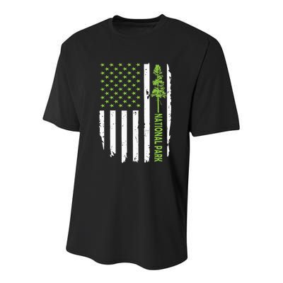 US american flag with pine tree for protect national parks  Youth Performance Sprint T-Shirt