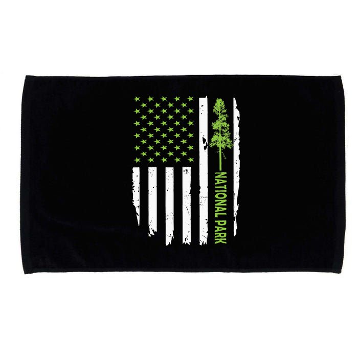 US american flag with pine tree for protect national parks  Microfiber Hand Towel