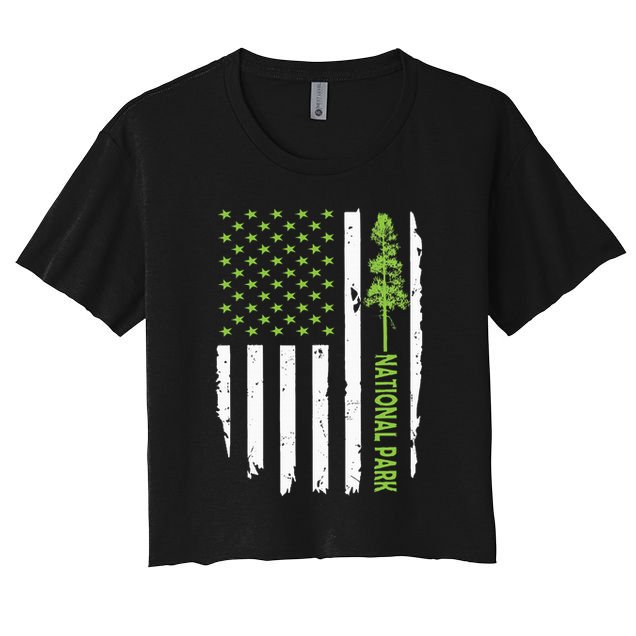 US american flag with pine tree for protect national parks  Crop Top