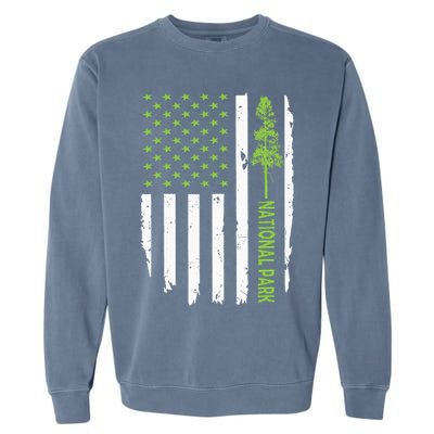 US american flag with pine tree for protect national parks  Garment-Dyed Sweatshirt