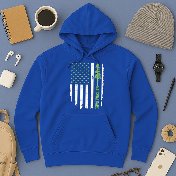 US american flag with pine tree for protect national parks  Hoodie