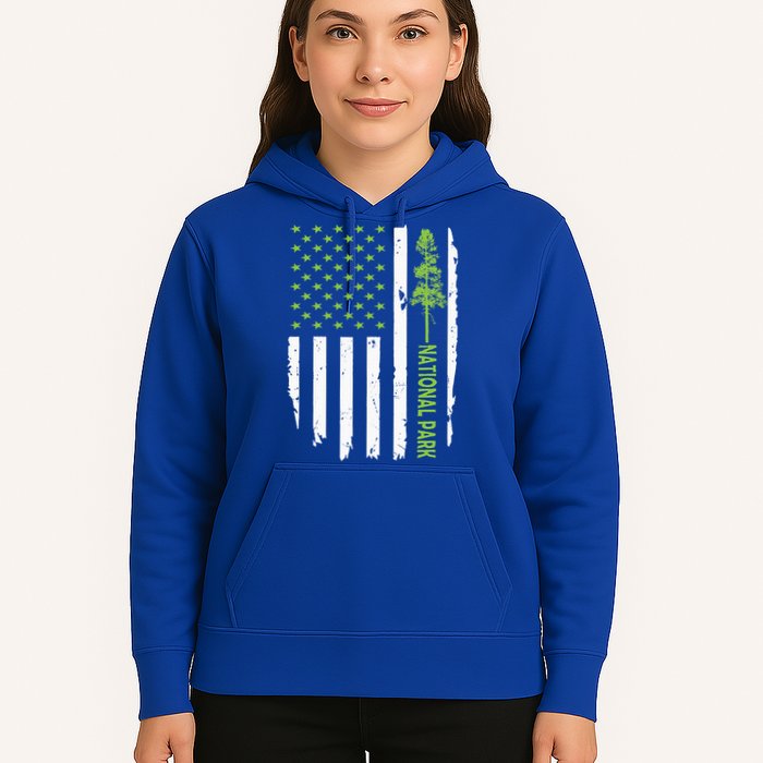 US american flag with pine tree for protect national parks  Hoodie
