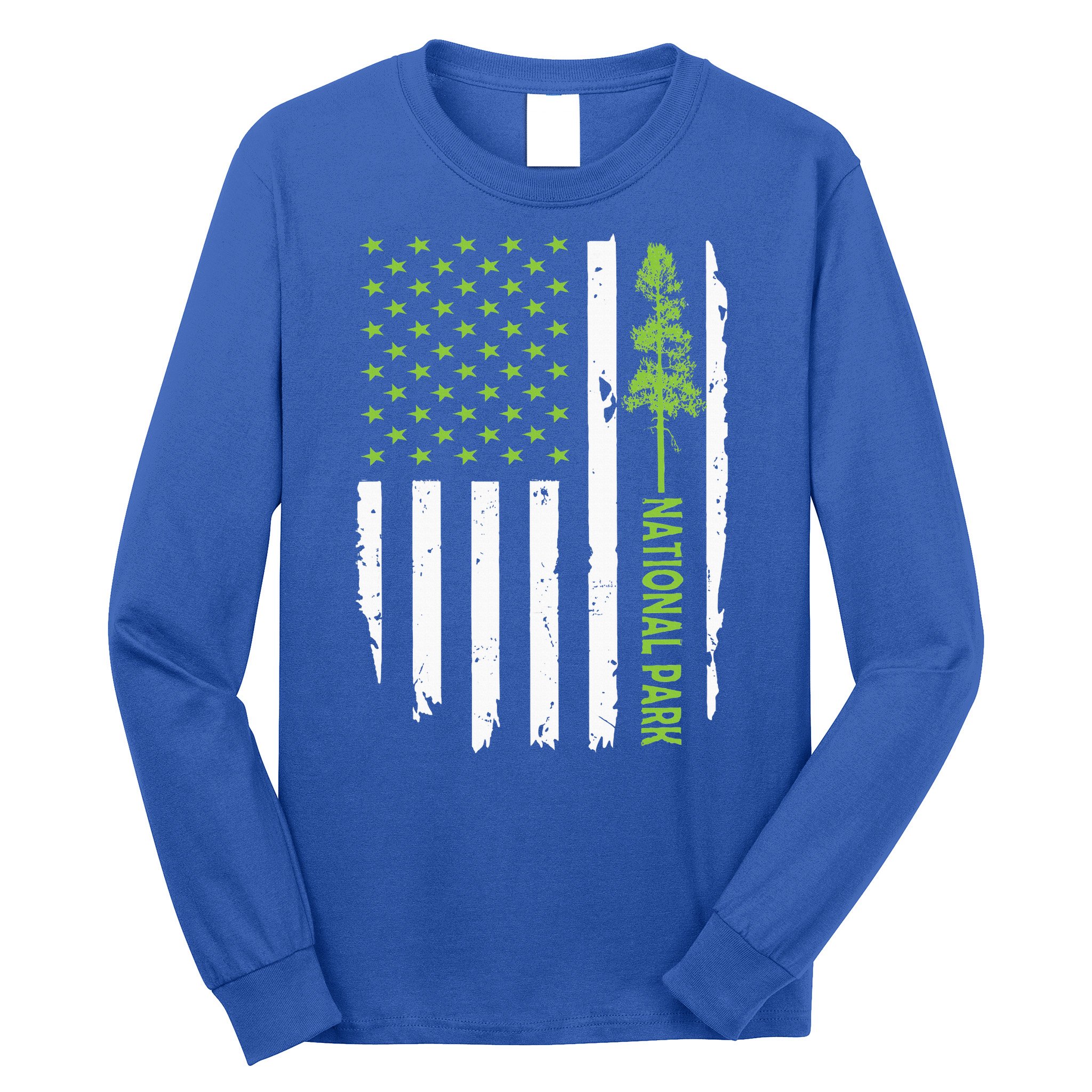 US american flag with pine tree for protect national parks  Long Sleeve Shirt