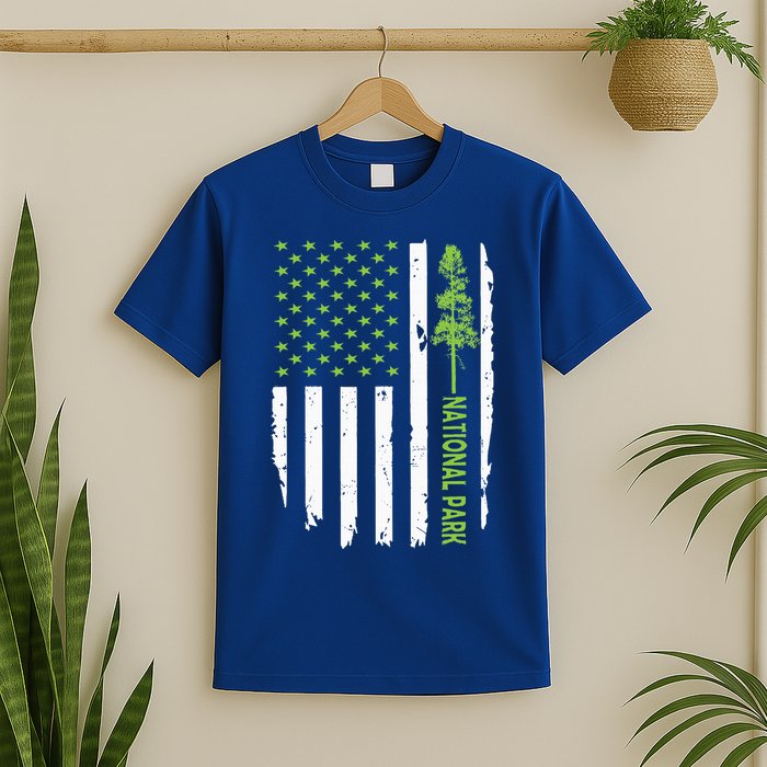 US american flag with pine tree for protect national parks  T-Shirt