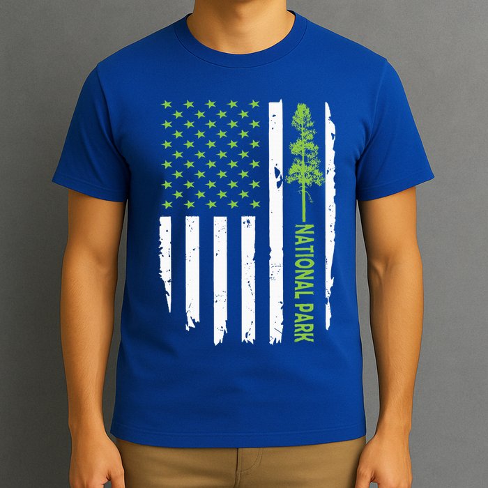 US american flag with pine tree for protect national parks  T-Shirt
