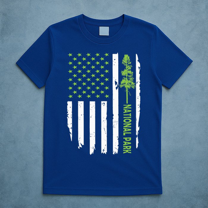US american flag with pine tree for protect national parks  T-Shirt