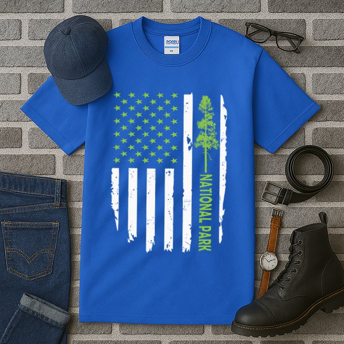 US american flag with pine tree for protect national parks  Tall T-Shirt